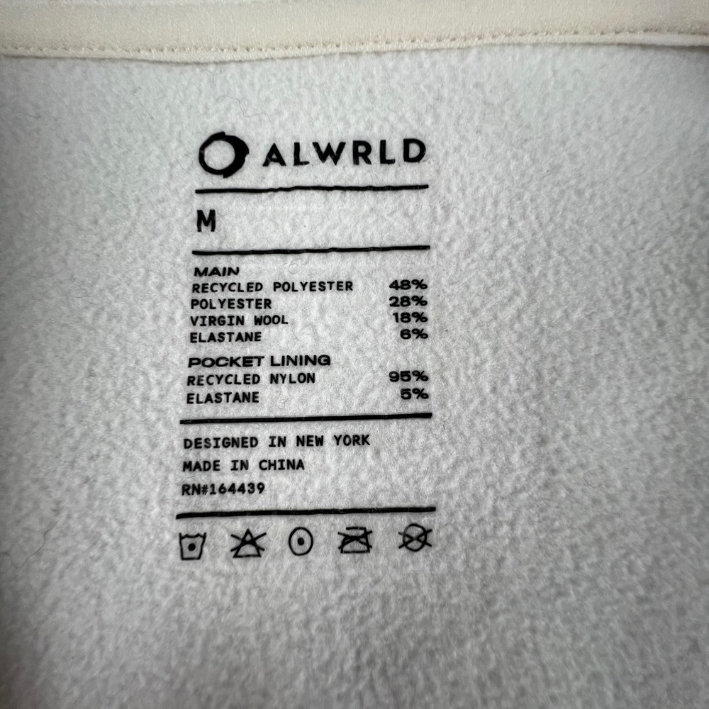 ALWRLD Mens Cream Full Zip Hoodie Wool Blend Jacket Athletic Fleece Size Medium - Picture 6 of 16